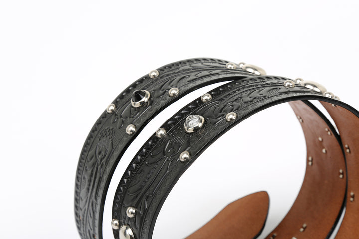 Attractions x ACE Western Belts A20032 Studded and Jeweled Belt Black – Clear and Black Jewel Detail
