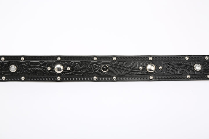Attractions x ACE Western Belts A20032 Studded and Jeweled Belt Black – Studded and Jeweled Strap Flat View