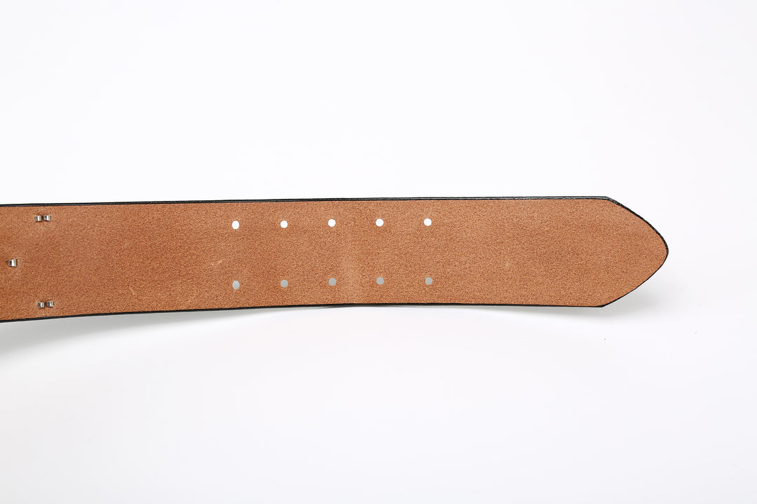 Attractions x ACE Western Belts A20032 Studded and Jeweled Belt Black – Belt Tip Back Side and Adjustment Holes