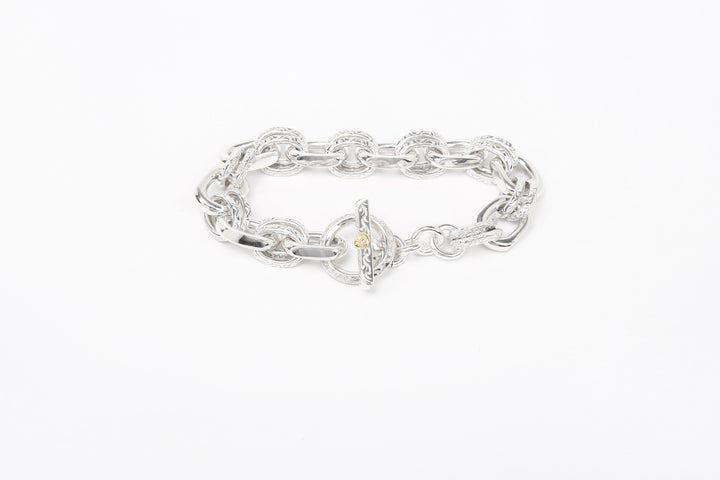 Moto BR-01 handmade chain bracelet silver K18 gold accent Japan handcrafted bracelet front