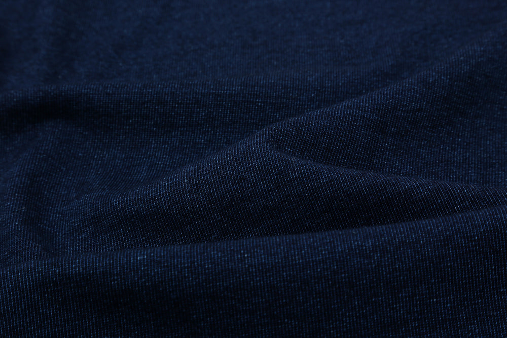 Pure Blue Japan 5411-ID Heavyweight Indigo Slub Jersey T-Shirt Raglan Sleeve Made in Japan Fabric Close Up