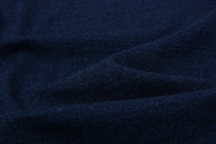 Pure Blue Japan 5411-ID Heavyweight Indigo Slub Jersey T-Shirt Raglan Sleeve Made in Japan Fabric Close Up