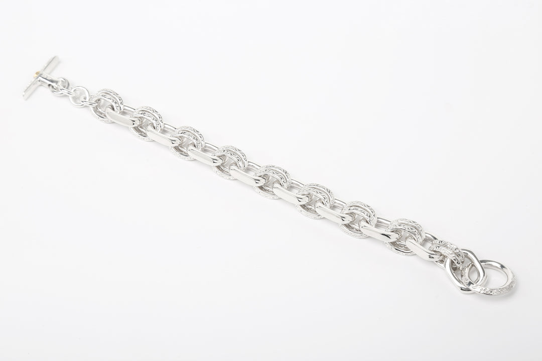 Moto BR-01 handmade chain bracelet silver K18 gold accent Japan handcrafted bracelet full view