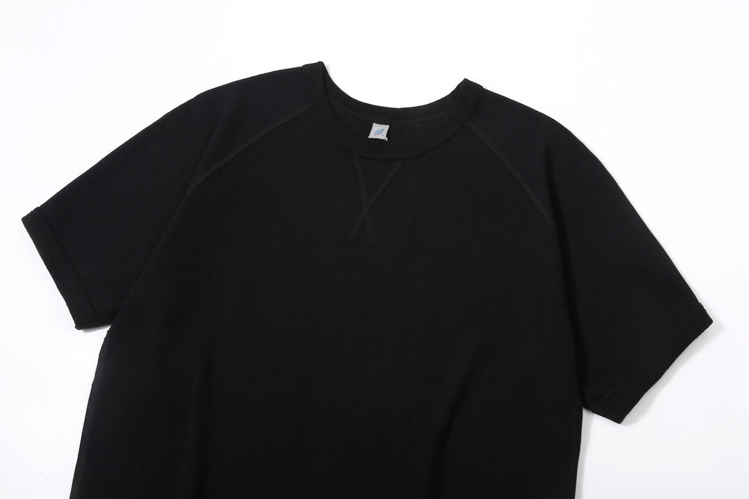 Pure Blue Japan 5411-IDBK Heavyweight Indigo + Black Slub Jersey T-Shirt Raglan Sleeve Made in Japan Collar