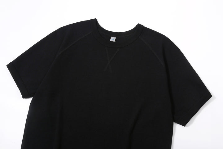 Pure Blue Japan 5411-IDBK Heavyweight Indigo + Black Slub Jersey T-Shirt Raglan Sleeve Made in Japan Collar