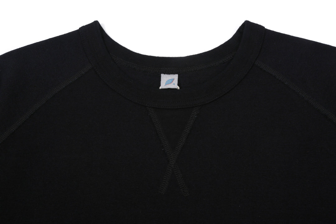 Pure Blue Japan 5411-IDBK Heavyweight Indigo + Black Slub Jersey T-Shirt Raglan Sleeve Made in Japan Neck Detail