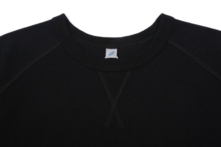 Pure Blue Japan 5411-IDBK Heavyweight Indigo + Black Slub Jersey T-Shirt Raglan Sleeve Made in Japan Neck Detail