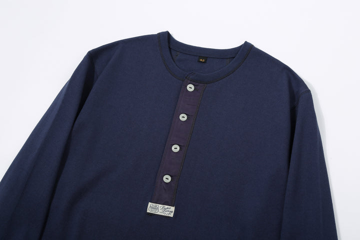 Freewheelers 2535004 Heavyweight Henley Shirt in Dry Navy – Four-Button Front Placket