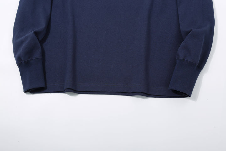 Freewheelers 2535004 Heavyweight Henley Shirt in Dry Navy – Hem and Ribbed Cuff Detail