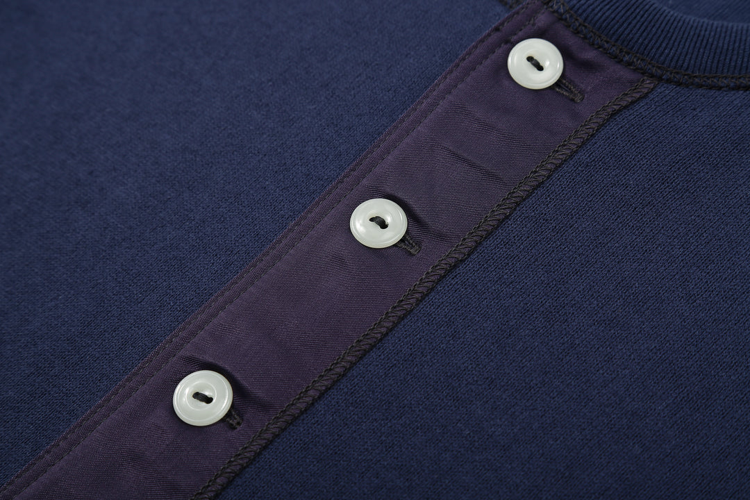 Freewheelers 2535004 Heavyweight Henley Shirt in Dry Navy – Button and Rayon Satin Placket Detail