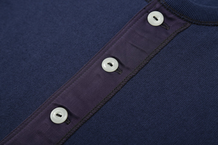 Freewheelers 2535004 Heavyweight Henley Shirt in Dry Navy – Button and Rayon Satin Placket Detail