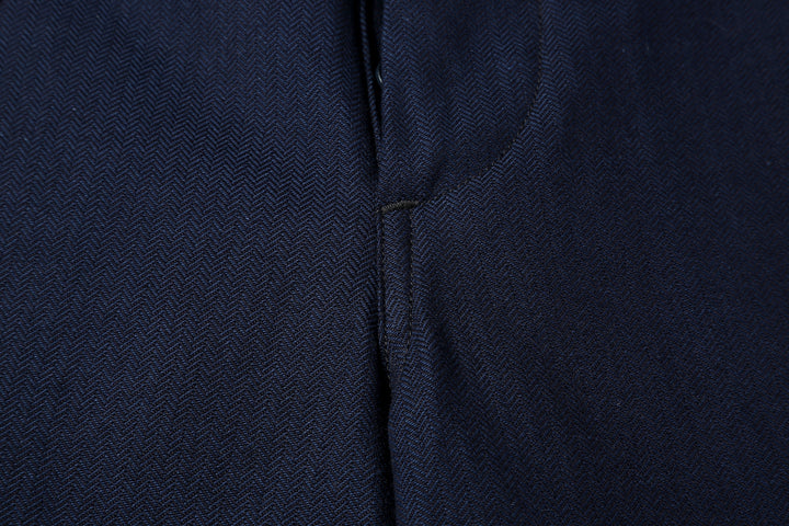 Boncoura 41 indigo herringbone trousers front view crotch seam