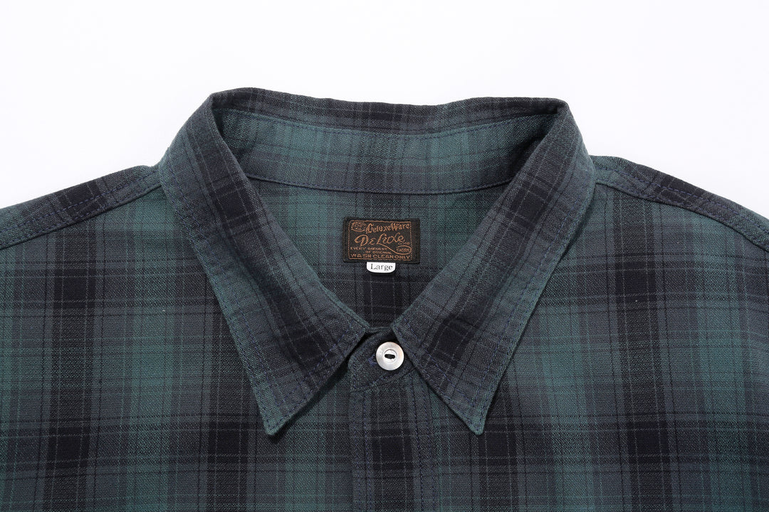 Deluxeware LV-36 Amundsen Dobby Ombre Check Shirt – Collar and Brand Label