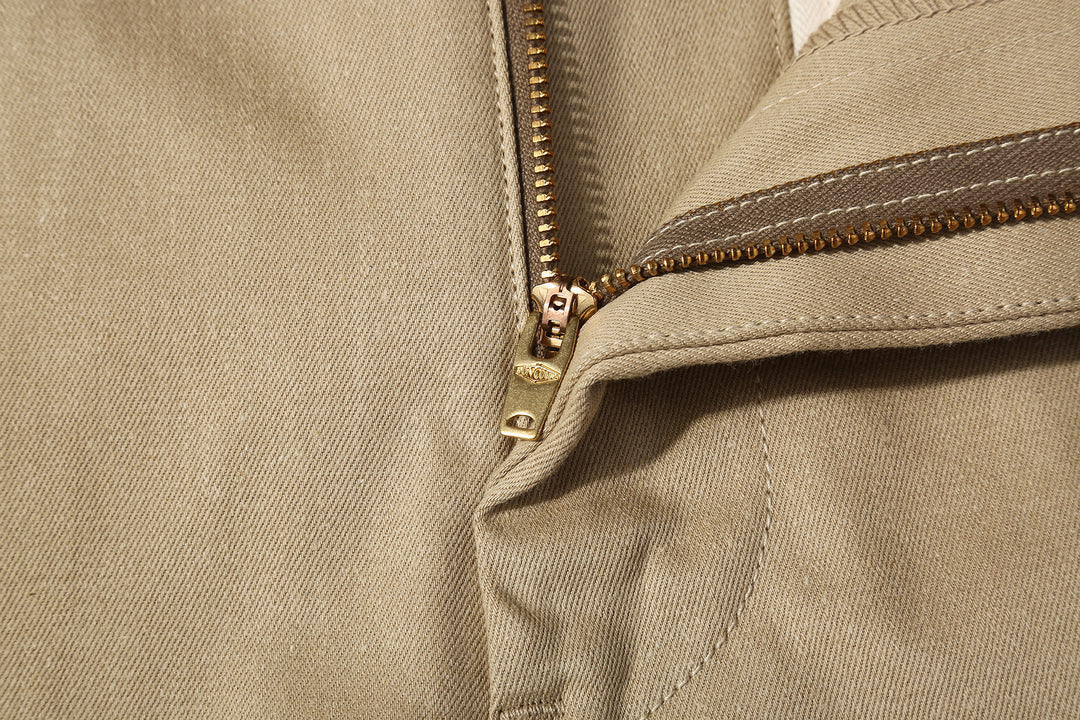 Boncoura 41 khaki chino trousers high density chino cloth made in Japan zipper detail
