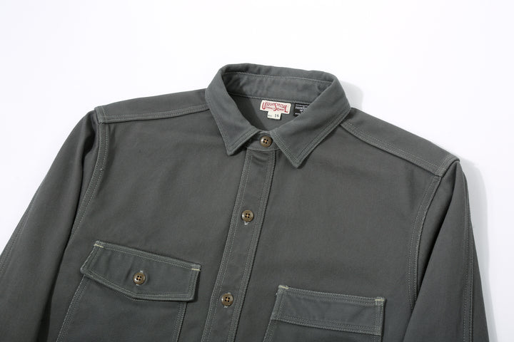 Freewheelers 2533006 Gemsa Hard Twist Kersey Work Shirt in Steel Grey – Upper Front Detail