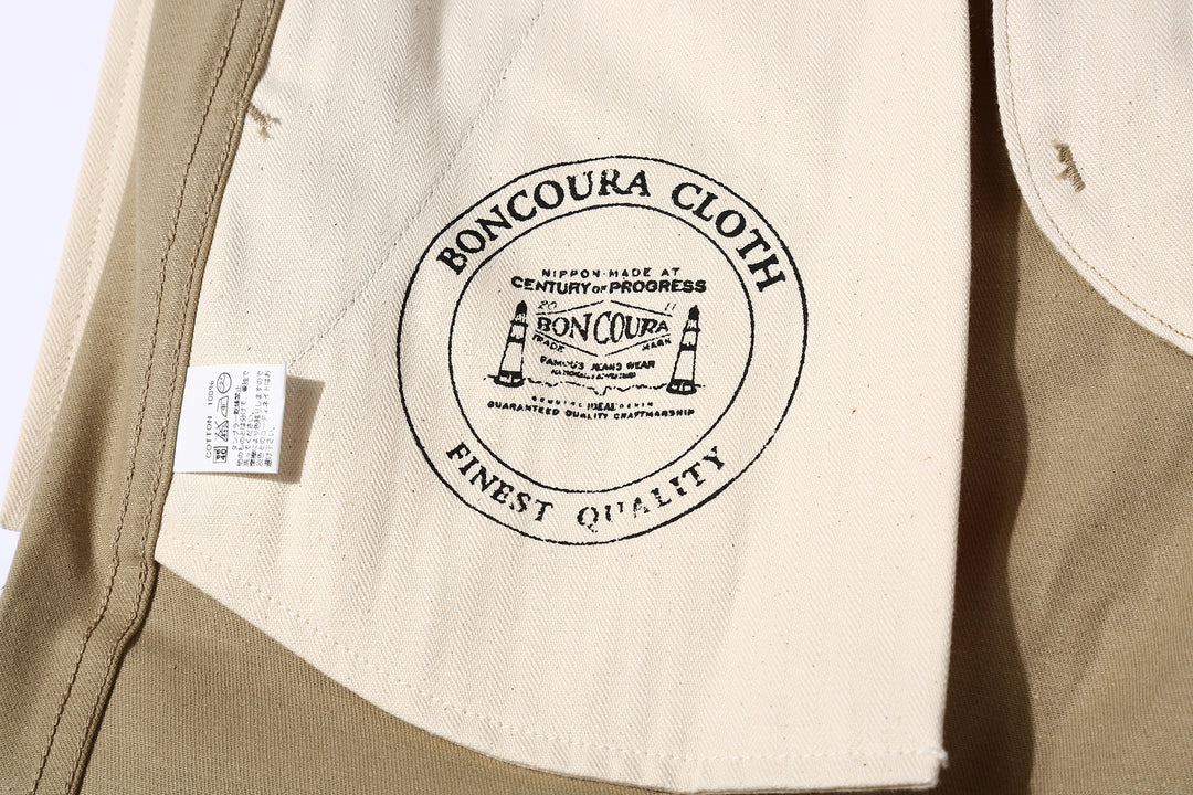 Boncoura 41 khaki chino trousers high density chino cloth made in Japan hbt pocket bag detail