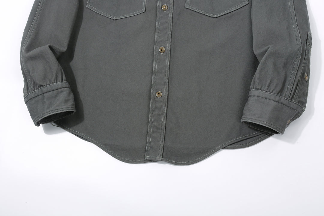 Freewheelers 2533006 Gemsa Hard Twist Kersey Work Shirt in Steel Grey – Curved Front Hem