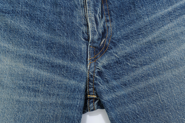 Warehouse 1105 2nd hand selvedge denim jeans vintage wash light indigo tapered fit made in Japan crotch seam