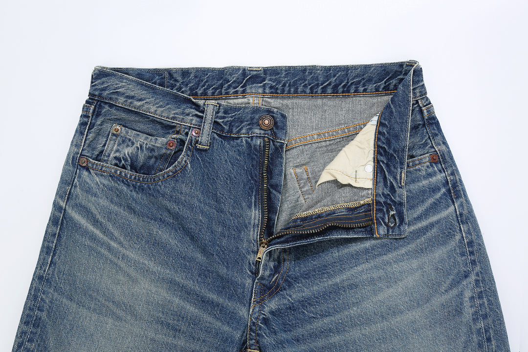Warehouse 1105 2nd hand selvedge denim jeans vintage wash light indigo tapered fit made in Japan zipper