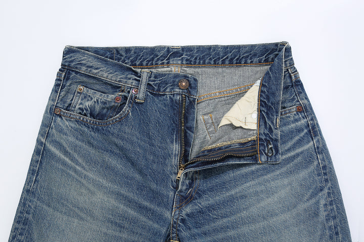Warehouse 1105 2nd hand selvedge denim jeans vintage wash light indigo tapered fit made in Japan zipper