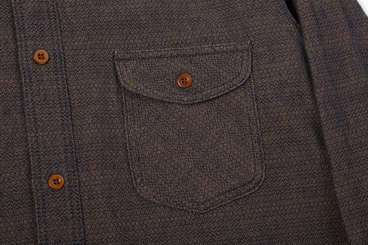 Samurai Jeans SSS26-KSKW Kanoko Ai-Madara Sashiko Work Shirt - Left Flap Chest Pocket
