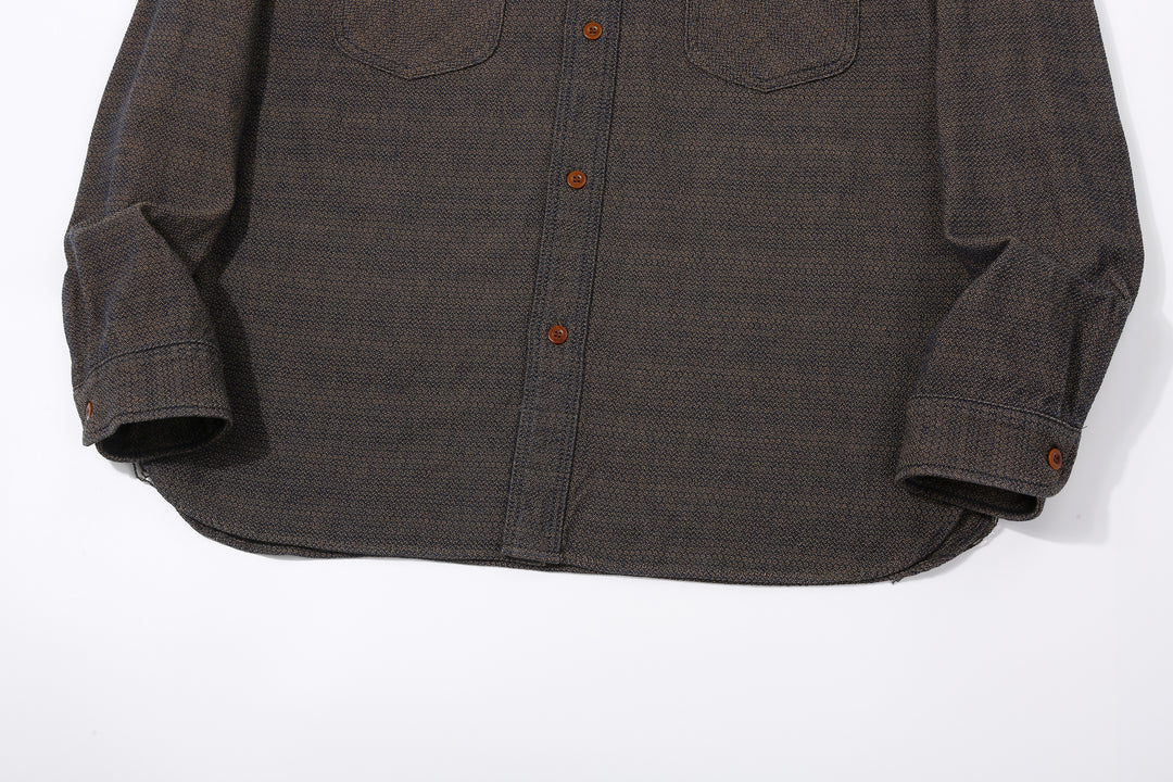 Samurai Jeans SSS26-KSKW Kanoko Ai-Madara Sashiko Work Shirt - Curved Front Hem
