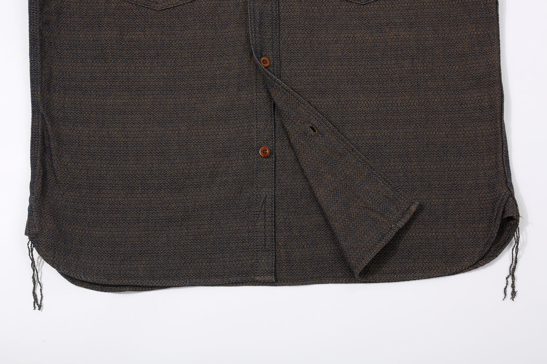 Samurai Jeans SSS26-KSKW Kanoko Ai-Madara Sashiko Work Shirt - Lower Front Construction