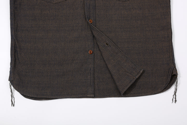 Samurai Jeans SSS26-KSKW Kanoko Ai-Madara Sashiko Work Shirt - Lower Front Construction
