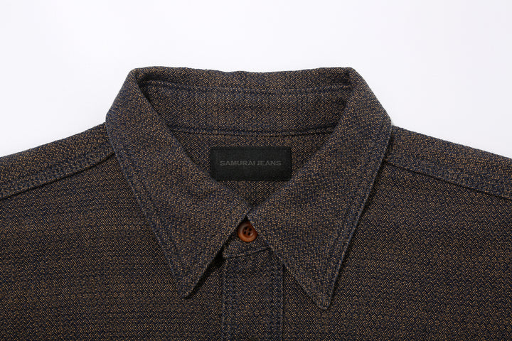Samurai Jeans SSS26-KSKW Kanoko Ai-Madara Sashiko Work Shirt - Collar Detail