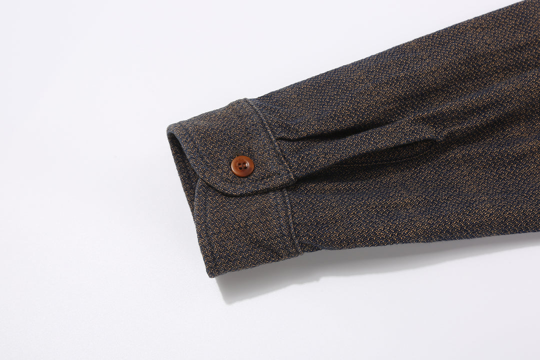 Samurai Jeans SSS26-KSKW Kanoko Ai-Madara Sashiko Work Shirt - Sleeve Placket and Nut Button