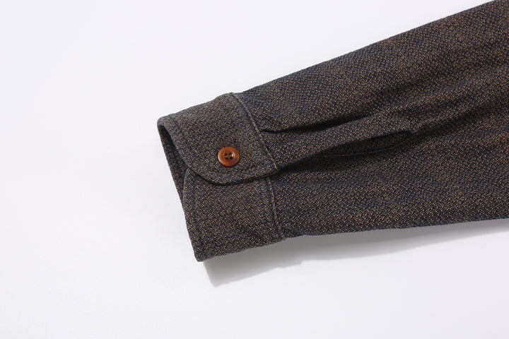 Samurai Jeans SSS26-KSKW Kanoko Ai-Madara Sashiko Work Shirt - Sleeve Placket and Nut Button