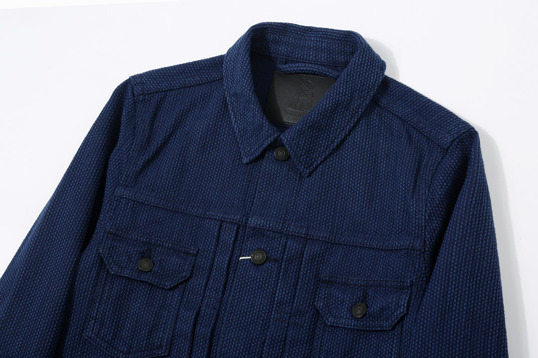 Pure Blue Japan 6106-2 Double Natural Indigo Type 2 Sashiko Jacket Made in Japan - Type 2 Front Chest Detail
