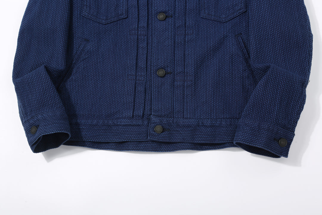 Pure Blue Japan 6106-2 Double Natural Indigo Type 2 Sashiko Jacket Made in Japan - Front Hem and Waistband Sleeve Detail
