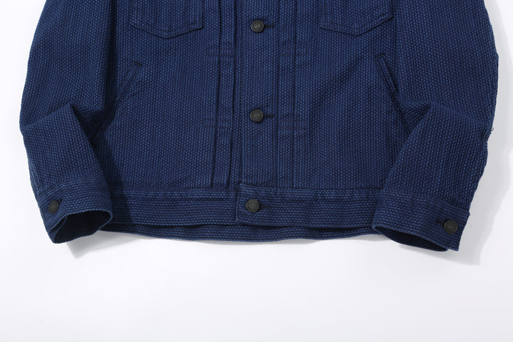 Pure Blue Japan 6106-2 Double Natural Indigo Type 2 Sashiko Jacket Made in Japan - Front Hem and Waistband Sleeve Detail
