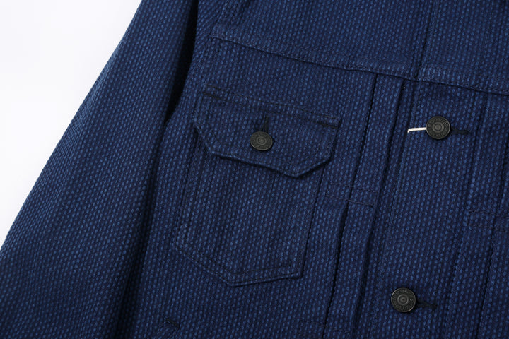 Pure Blue Japan 6106-2 Double Natural Indigo Type 2 Sashiko Jacket Made in Japan - Front Pocket and Pleat Detail