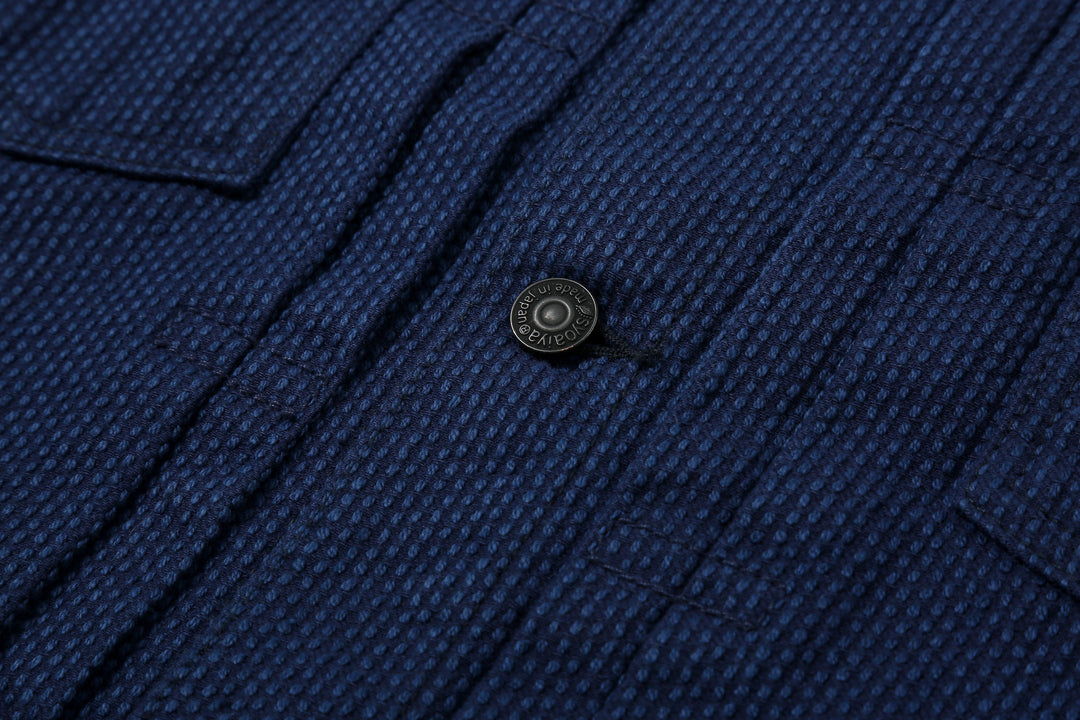 Pure Blue Japan 6106-2 Double Natural Indigo Type 2 Sashiko Jacket Made in Japan - Natural Indigo Sashiko Fabric Detail
