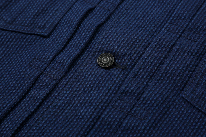 Pure Blue Japan 6106-2 Double Natural Indigo Type 2 Sashiko Jacket Made in Japan - Natural Indigo Sashiko Fabric Detail