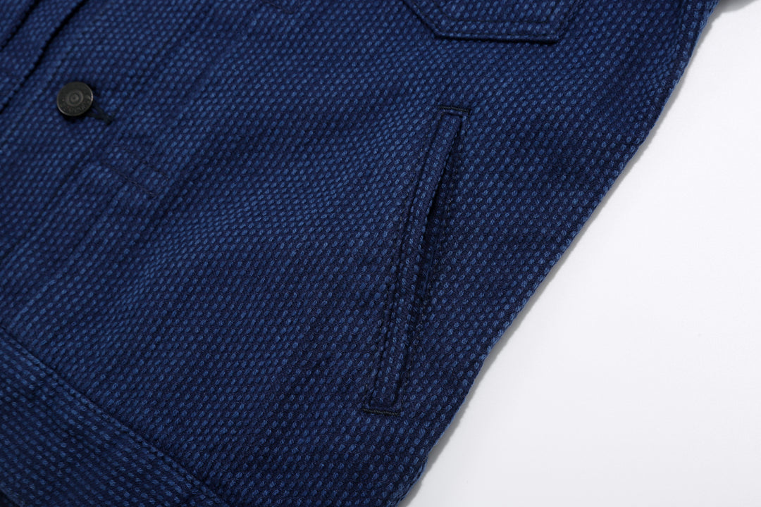 Pure Blue Japan 6106-2 Double Natural Indigo Type 2 Sashiko Jacket Made in Japan - Side Pocket Detail