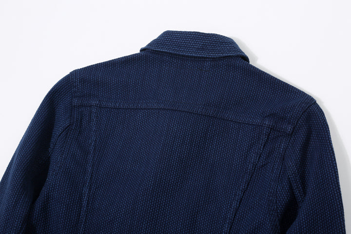 Pure Blue Japan 6106-2 Double Natural Indigo Type 2 Sashiko Jacket Made in Japan - Back Shoulder and Yoke Detail