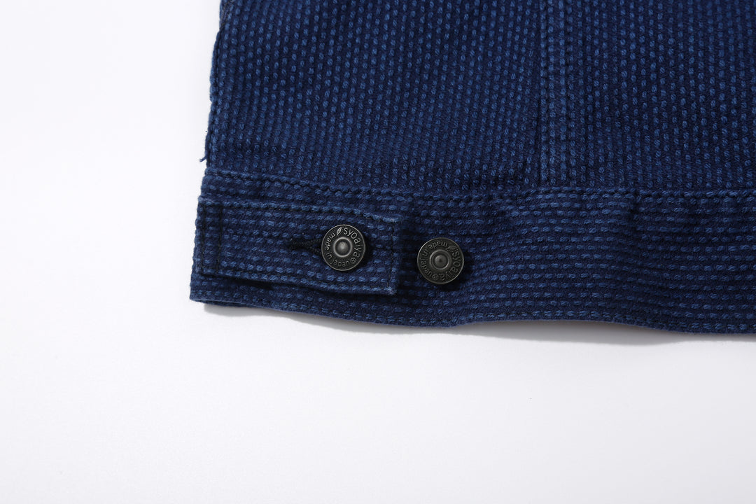 Pure Blue Japan 6106-2 Double Natural Indigo Type 2 Sashiko Jacket Made in Japan - Waist Adjuster Button Detail