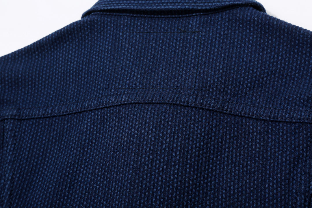 Pure Blue Japan 6106-2 Double Natural Indigo Type 2 Sashiko Jacket Made in Japan - Back Yoke Seam