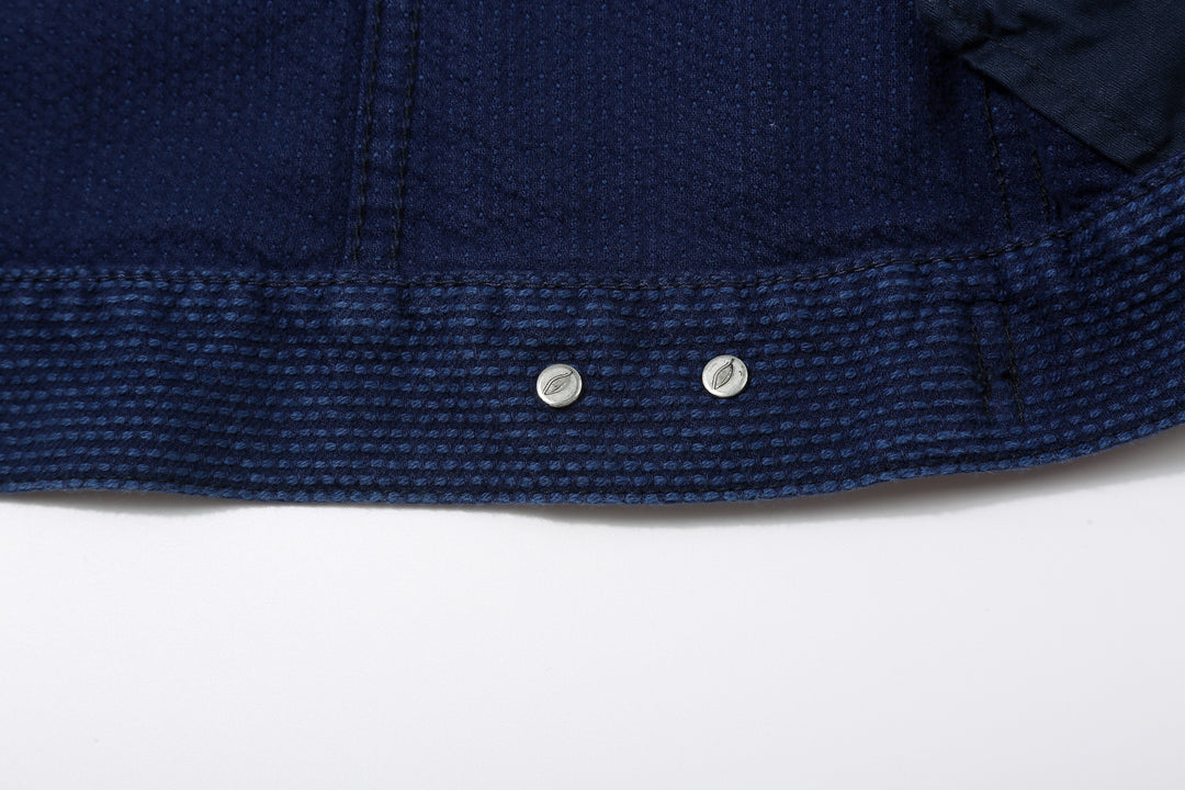 Pure Blue Japan 6106-2 Double Natural Indigo Type 2 Sashiko Jacket Made in Japan - Buttons Reverse Side