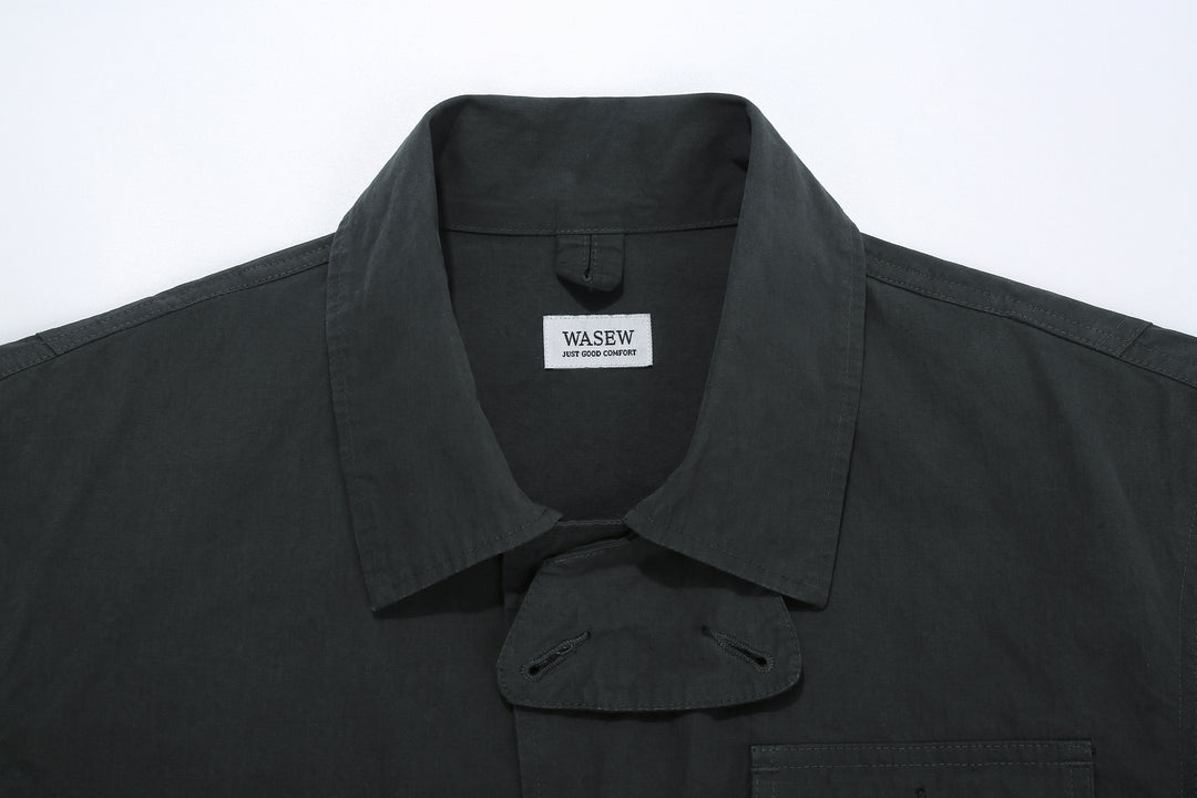 WASEW WSW-25A-002 M-421 utility hunting jacket black made in Japan military outdoor jacket multi pocket collar close up detail