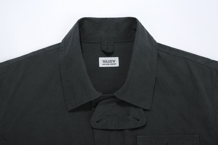 WASEW WSW-25A-002 M-421 utility hunting jacket black made in Japan military outdoor jacket multi pocket collar close up detail