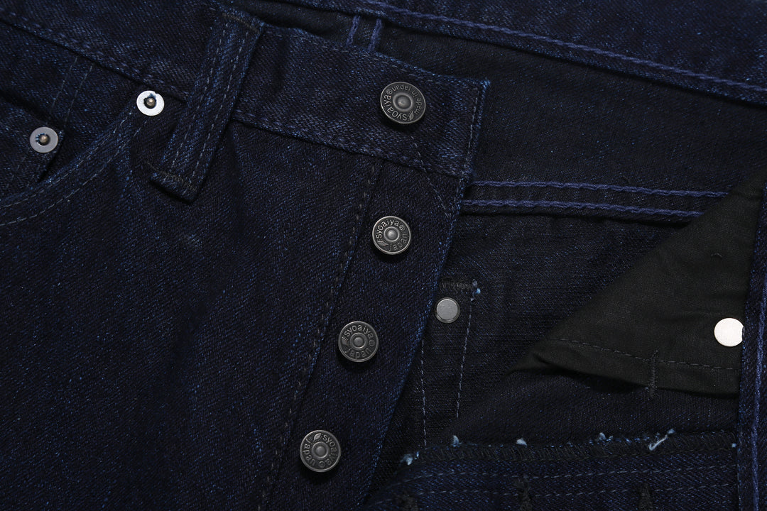 Pure Blue Japan XX-003-IDBK 14oz Indigo x Black Selvedge Denim - Regular Straight Fit Buttons Detail