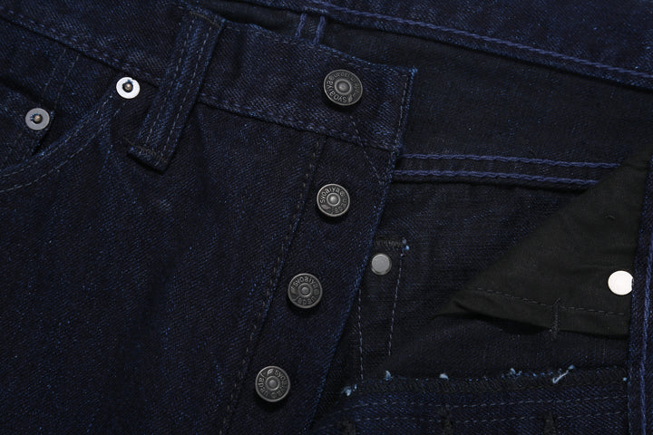Pure Blue Japan XX-003-IDBK 14oz Indigo x Black Selvedge Denim - Regular Straight Fit Buttons Detail