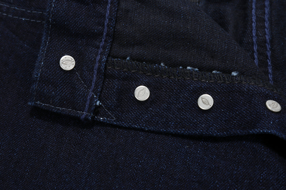Pure Blue Japan XX-003-IDBK 14oz Indigo x Black Selvedge Denim - Regular Straight Fit Front Buttons Reverse Side