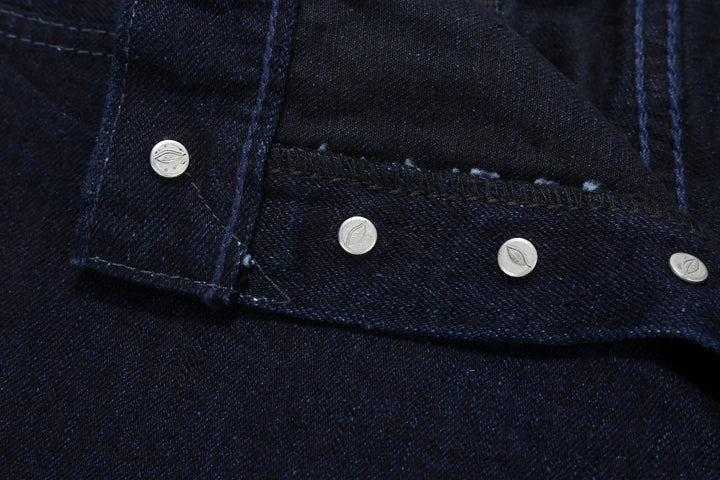 Pure Blue Japan XX-003-IDBK 14oz Indigo x Black Selvedge Denim - Regular Straight Fit Front Buttons Reverse Side