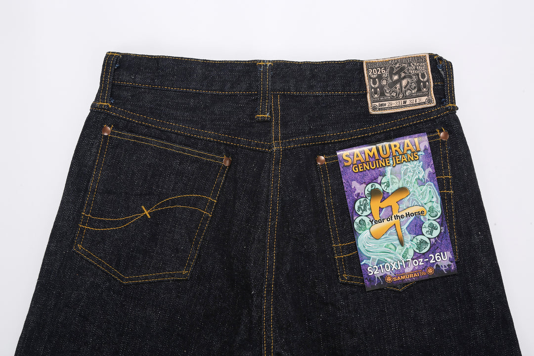 Samurai Jeans S210XJ17oz-26U "Year of the Horse" 17oz Selvedge Denim - Back Pocket and Leather Patch