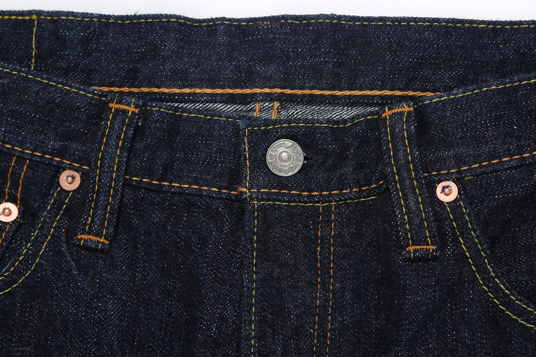 Pure Blue Japan XX-019 14oz Indigo Selvedge Jeans - Top Button and Waistband Detail
